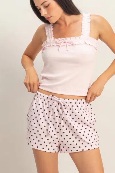 Truedames Polka Dot Drawstring Shorts In Pink