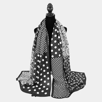 Truedames Polka Dot Paisley Printed Oblong Silky Satin Scarf Shawl In Black
