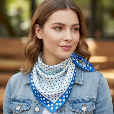 Truedames Polka Dot Pattern Square Bandana Scarf In Blue