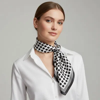Truedames Polka Dot Printed Square Silky Satin Bandana Scarf In Black