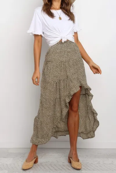 Truedames Polka Dot Ruffled Maxi Skirts In Brown