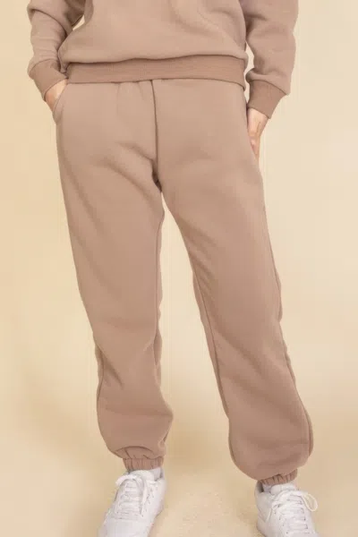 Truedames Poly Fleece Elastic Waist Joggers In Brown