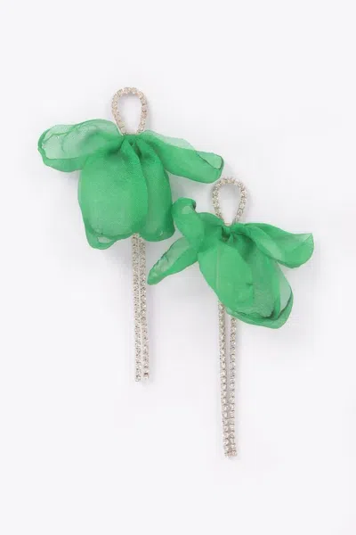 Truedames Polyester Flower Rhinestone Earring In Green