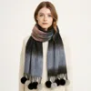 Truedames Pom Pom Tassel Trim Color Block Scarf In Gray
