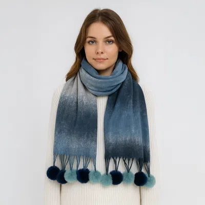 Truedames Pom Pom Tassel Trim Color Block Scarf In Multi