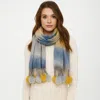 Truedames Pom Pom Tassel Trim Color Block Scarf In Orange