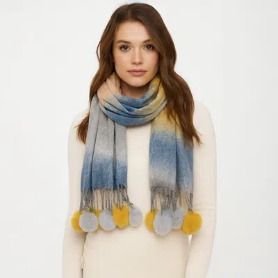 Truedames Pom Pom Tassel Trim Color Block Scarf In Orange