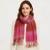 Truedames Pom Pom Tassel Trim Color Block Scarf In Red