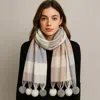 Truedames Pom Pom Tassel Trim Plaid Scarf In Multi