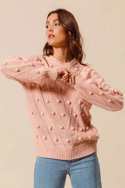 Truedames Pom Pom Textured Knit Sweater Top In Gold