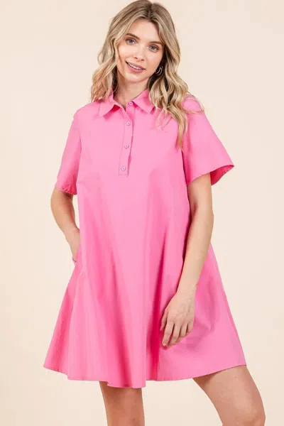 Truedames Poplin Collar Pleated Back Mini Dress In Pink