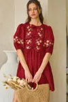 Truedames Poplin Front Ribbon Tie Baby Doll Dress In Red