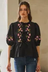 Truedames Poplin Front Ribbon Tie Blouse In Black