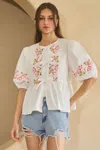 Truedames Poplin Front Ribbon Tie Blouse In White