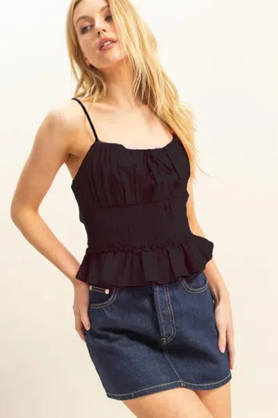 Truedames Poplin Smocked Waist Summery Cami Top In Black