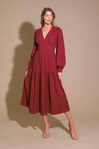 Truedames Posh Presence Woven Midi Dress In Burgundy