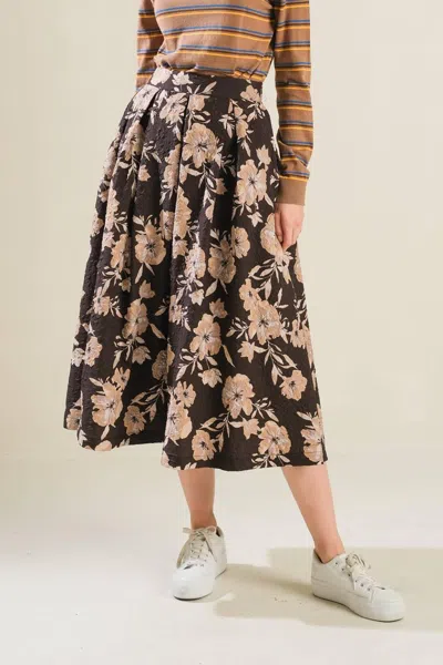 Truedames Posh Presence Woven Midi Skirt In Brown