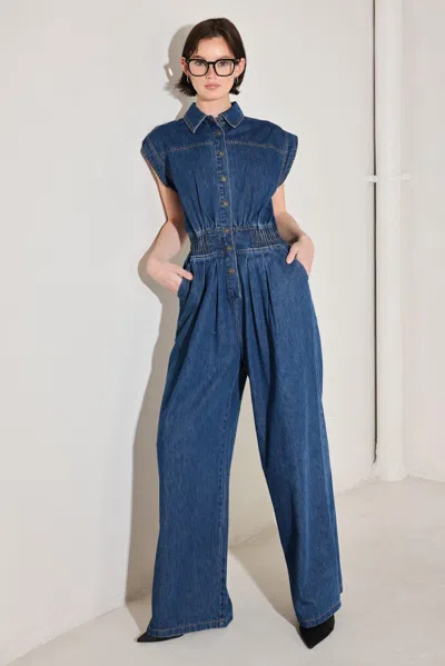 Truedames Power Play Denim Jumpsuit In Blue