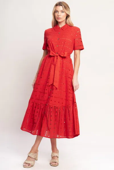 Truedames Power Scarlet Woven Eyelet Midi Dress In Red