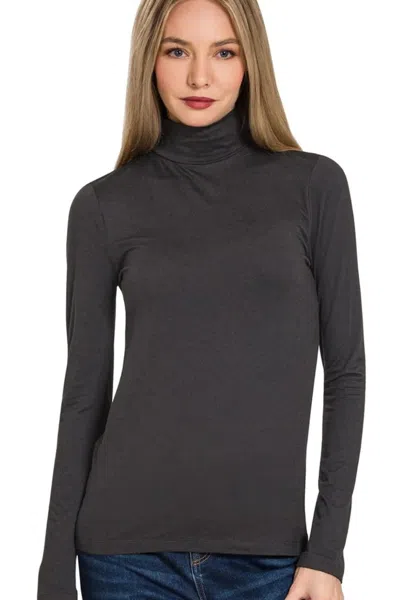 Truedames Premium Microfiber Mock Neck Top In Black