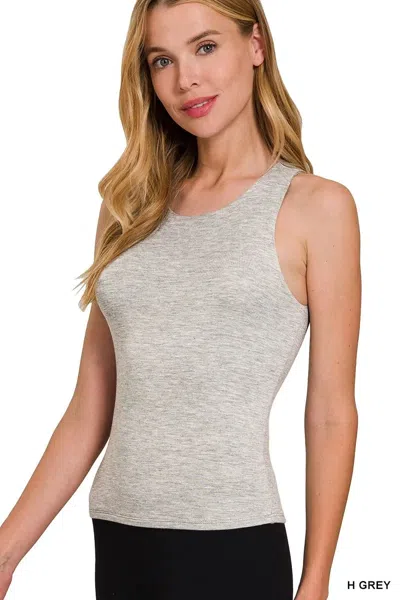 Truedames Premium Rayon Double Layered Round Neck Tank Top In Gray