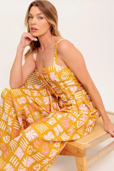 Truedames Pretty Meadow Woven Top And Pant Set In Yellow