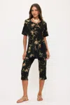 Truedames Print Bns Capri Pants Set In Black