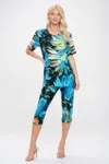 Truedames Print Bns Capri Pants Set In Blue
