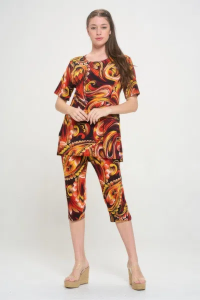Truedames Print Bns Capri Pants Set In Multi