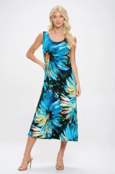 Truedames Print Bns Tank Long Dress In Blue