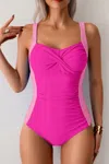 Truedames Print Colorblock Spliced Halter One Piece Swimsuit In Pink