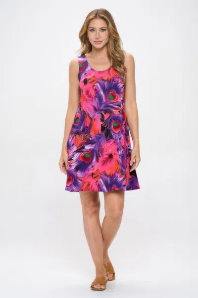 Truedames Print Sleeveless Tank Dress In Purple