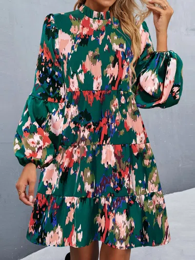Truedames Printed Balloon Sleeve Mini Dress In Green