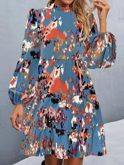 Truedames Printed Balloon Sleeve Mini Dress In Multi