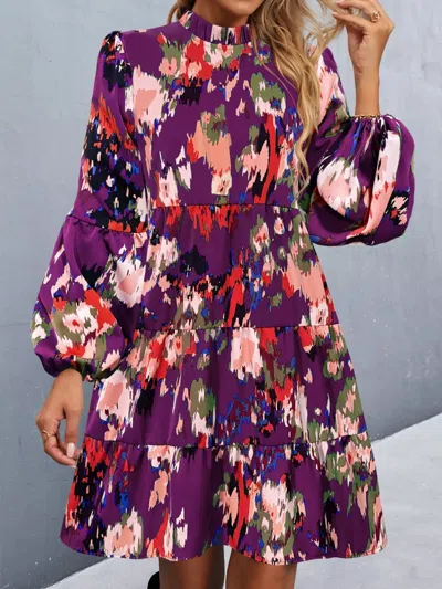 Truedames Printed Balloon Sleeve Mini Dress In Purple