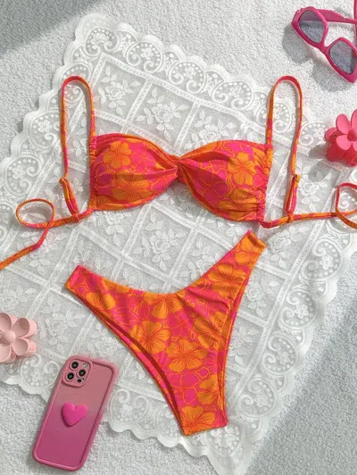 Truedames Printed Bikini Swimsuit For Women Sexy Two Piece Set Beach Vacation Swimwear In Multi