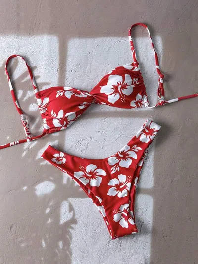 Truedames Printed Bikini Swimsuit For Women Sexy Two Piece Set Beach Vacation Swimwear In Red