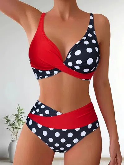 Truedames Printed Color Block Polka Dot Crisscross Backless Sexy Two Piece Swimsuit Bikini For Women In Multi