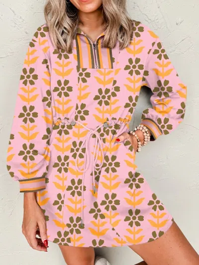 Truedames Printed Drawstring Waist Mini Dress In Multi