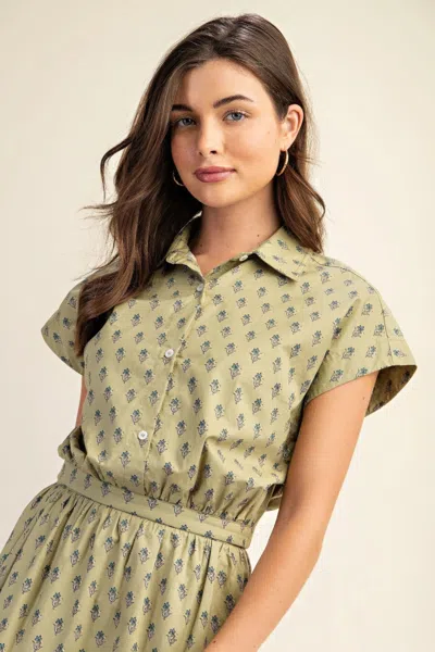 Truedames Printed Drop Shoulder Cropped Shirt In Green