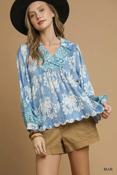 Truedames Printed Long Sleeve Blouse In Blue