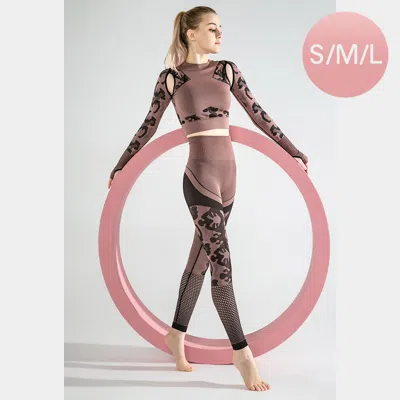 Truedames Printed Long Sleeve Crop Top And High Rise Tight Set In Brown