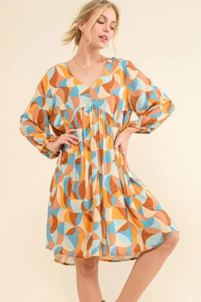 Truedames Printed Open Back Puff Sleeve Casual Dress In Multi
