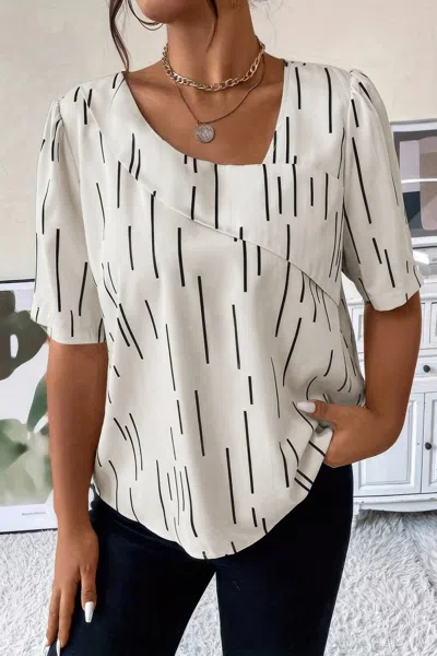Truedames Printed Puff Sleeve Shirt With Line Pattern In Neutral