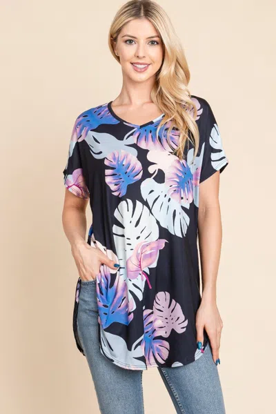 Truedames Printed Round Neck Short Sleeve T-shirt In Multi