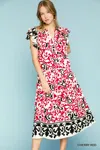 Truedames Printed Ruffled Cap Sleeve Midi Dress In Pink