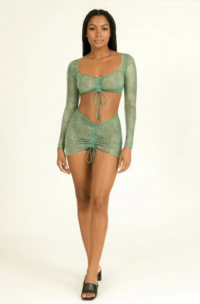 Truedames Printed Sheer Two Piece Set In Green