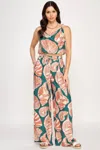 Truedames Printed Sleeveless Bubble Hem Top And Paper Bag Waist Pants Set In Animal Print
