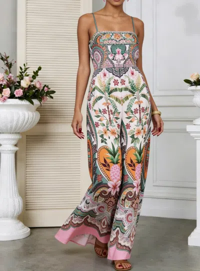 Truedames Printed Spaghetti Strap Wide-leg Jumpsuit In Multi