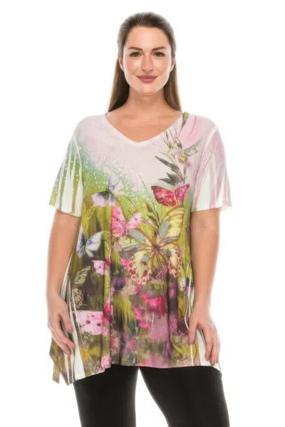 Truedames Printed Sparkle V Neck Top In Multi